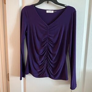 New Calvin Klein V-Neck Purple Long Sleeve Blouse